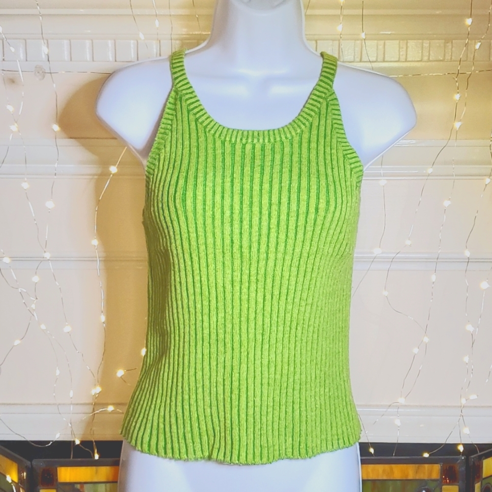 Vintage EXPRESS Bright Green/Yellow Sweater Tank, Size Large